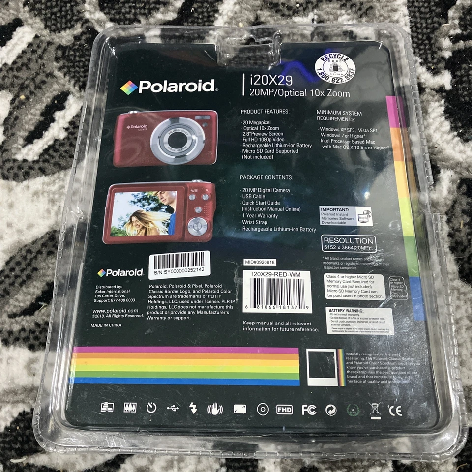 Red Polaroid i20X29 20MP Optical 10x Zoom Digital Camera Full HD 1080 NEW - Image 2 of 3