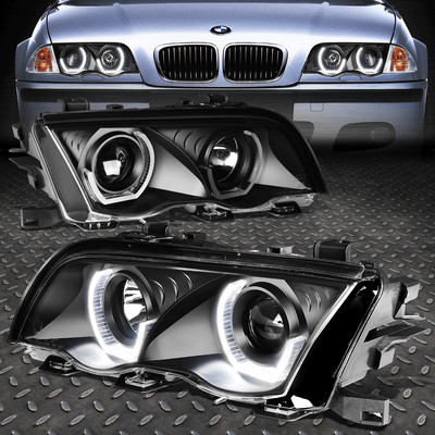[DUAL 3D LED U-HALO] FOR 99-01 BMW E46 3-SERIES BLACK PROJECTOR HEADLIGHT LAMPS