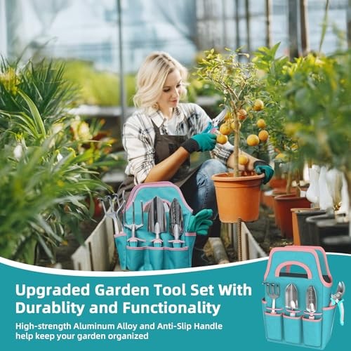  Garden Tool Set,8 Pcs Gardening Hand Tool Starter Kit for Women Heavy Duty 