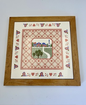 Vintage 1980 Raintree Ltd HEART & HOME Ceramic Tile w/Wood Frame Wall Plaque