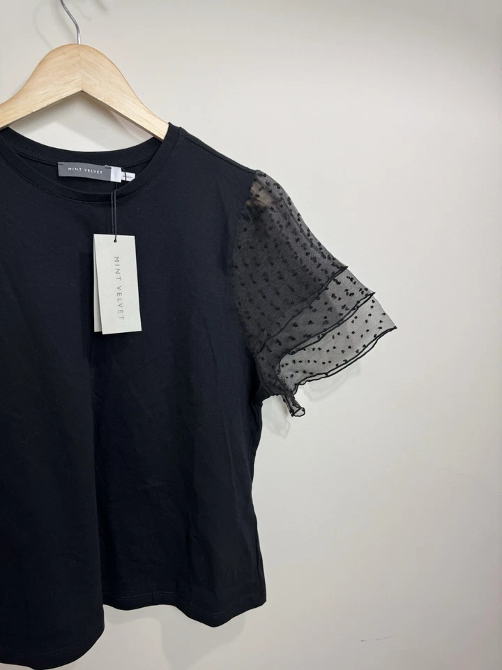 Mint Velvet Black Tulle Sleeve T- Shirt large New With Tags RRP £55 - Image 3 of 4