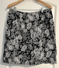 Vintage 90s Y2K Lauren Ralph Lauren Paisley Mini Skirt Black White Stretch 14W