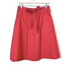 Vtg 70s Red Pleated Wrap Skirt Tie Belt 30"W Deadstock Deep Pockets A-line Retro