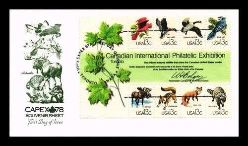 DR JIM STAMPS US COVER CAPEX 78 WILDLIFE SOUVENIR SHEET FDC ARTMASTER CACHET