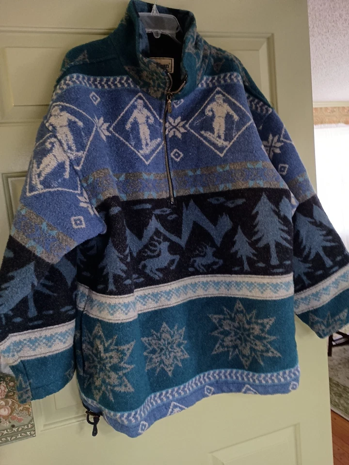 Vintage LL BEAN Wool Winter Parka Pullover Coat Skiing Snowflake Deer Boxy XL - Image 2 of 4