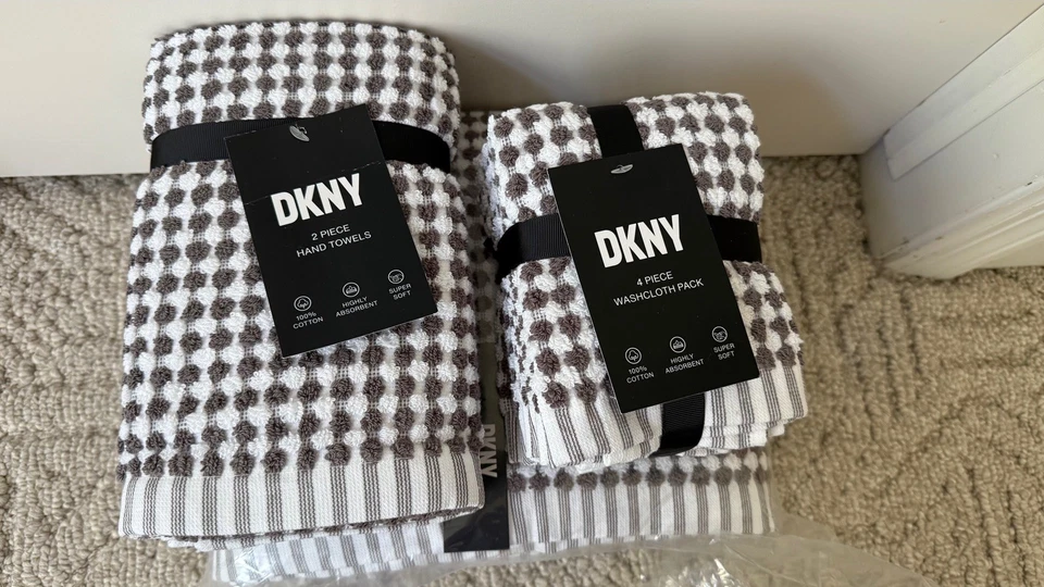 Juego de toallas de baño DKNY Gingham Check gris de 8 - 2 paños de baño, 2 manos y 4 Foto 2 de 4