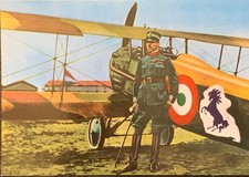 Cartolina Aeronautica - Francesco Baracca con il suo biplano Spad XIII - FG/NV