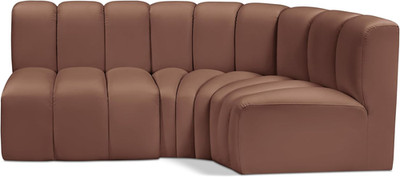 Cognac Vegan Leather Modular Sofa - Modern Deep Channel Tufting, 84'' W