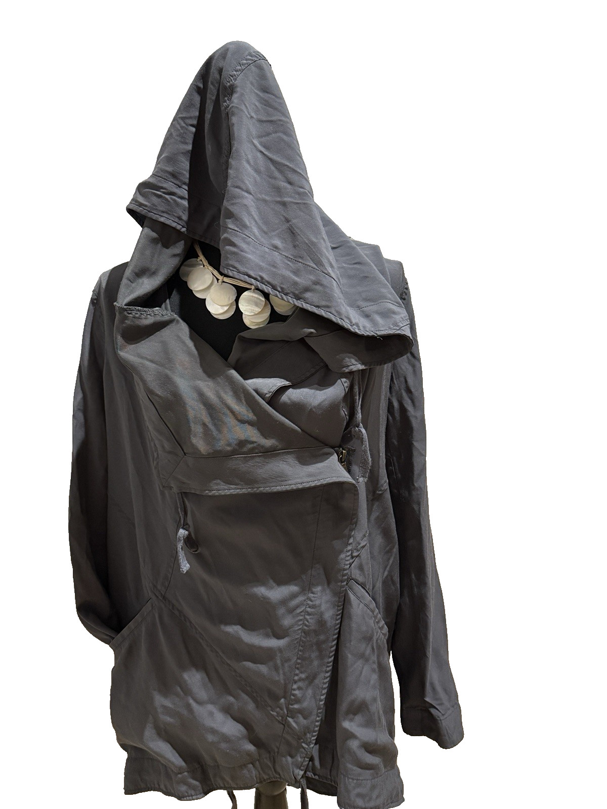 EXPRESS Gray Hooded Jacket Lightweight DRAPE FRON… - image 2