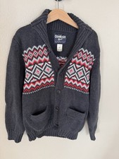 OshKosh B gosh Boys Size 8 Fair Isle Cardigan Gray Red Nordic Button Sweater
