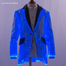 Men Bar KTV LED Luminous Fiber Optic Suit Coat Jacket Party Performance Costume