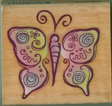 RUBBER STAMPEDE rubber stamp STYLIZED BUTTERFLY wood mounted, 4514E