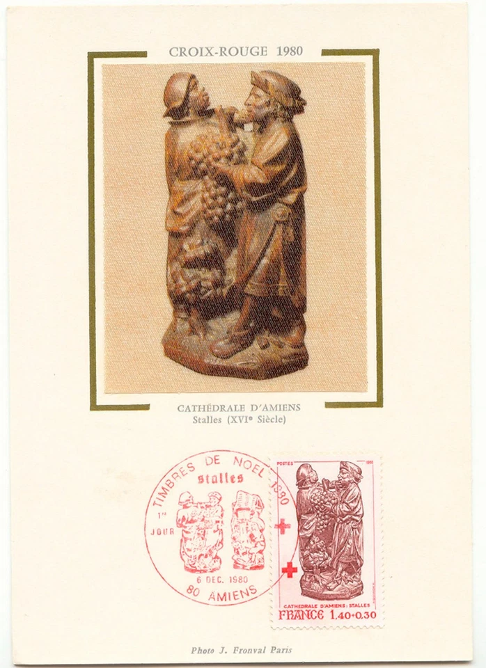 FRANKREICH 1980 Rotes Kreuz 1.40 + 0.30 (Fr), Kab.-Maximumkarte m rotem Stempel - Bild 1 von 1