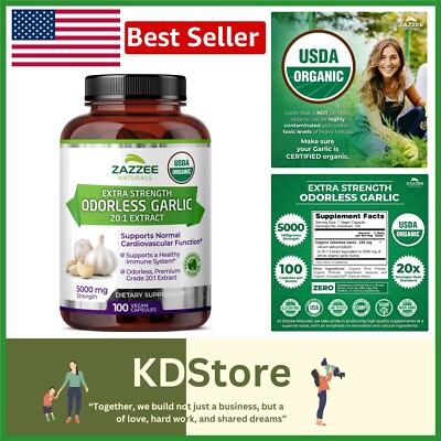Extra Strength Organic Garlic 20:1 Extract   100  Capsules, Easy-to-Take