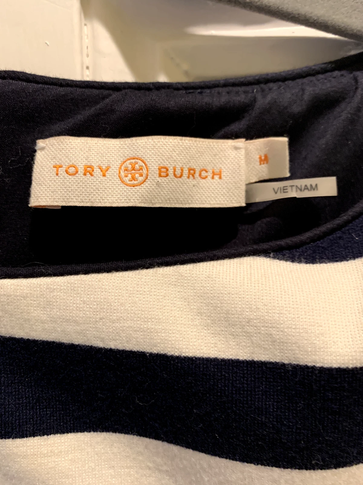 Abito Tory Burch Augusta blu navy panna a righe taglia M preppy carriera lusinghiero