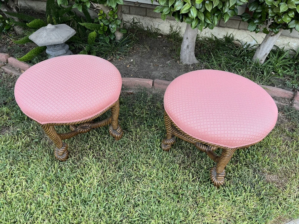 Par De Taburete De Cuerda Dorada De Colección Napoleón 111 Foto 2 de 4