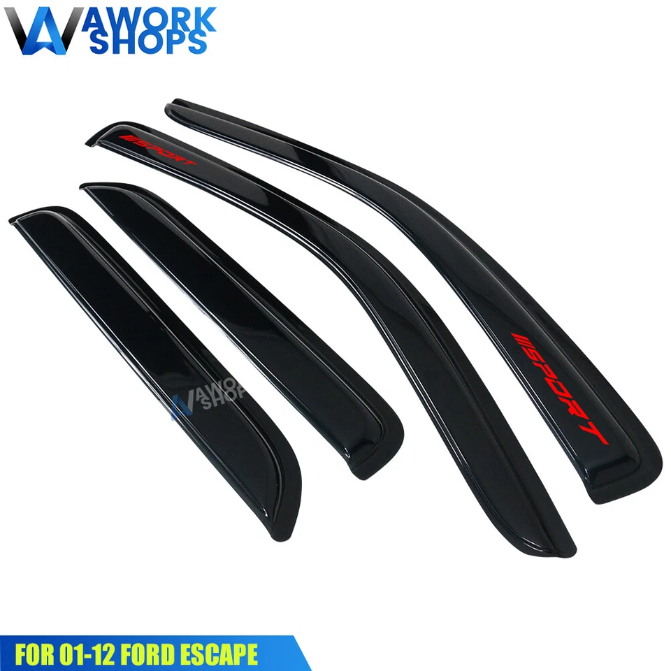 Fits 01-12 Ford Escape 4DR Window Visors Vent Rain Guard Shade w/ Red Sport - Image 2 of 4