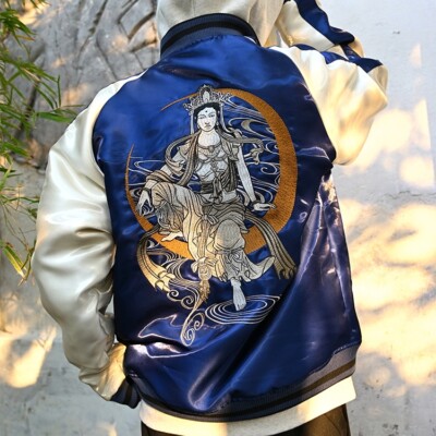 アート・デザイン・音楽 JAPANESE EMBROIDERED JACKETS VOL.1 Mens Japanese Pattern Embroidery Guanyin Bodhisattva Souvenir
