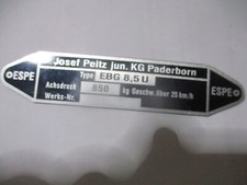 Josef Peitz Typenschild Schild Zuggabel Achse Espe EBG 8,5 U s92