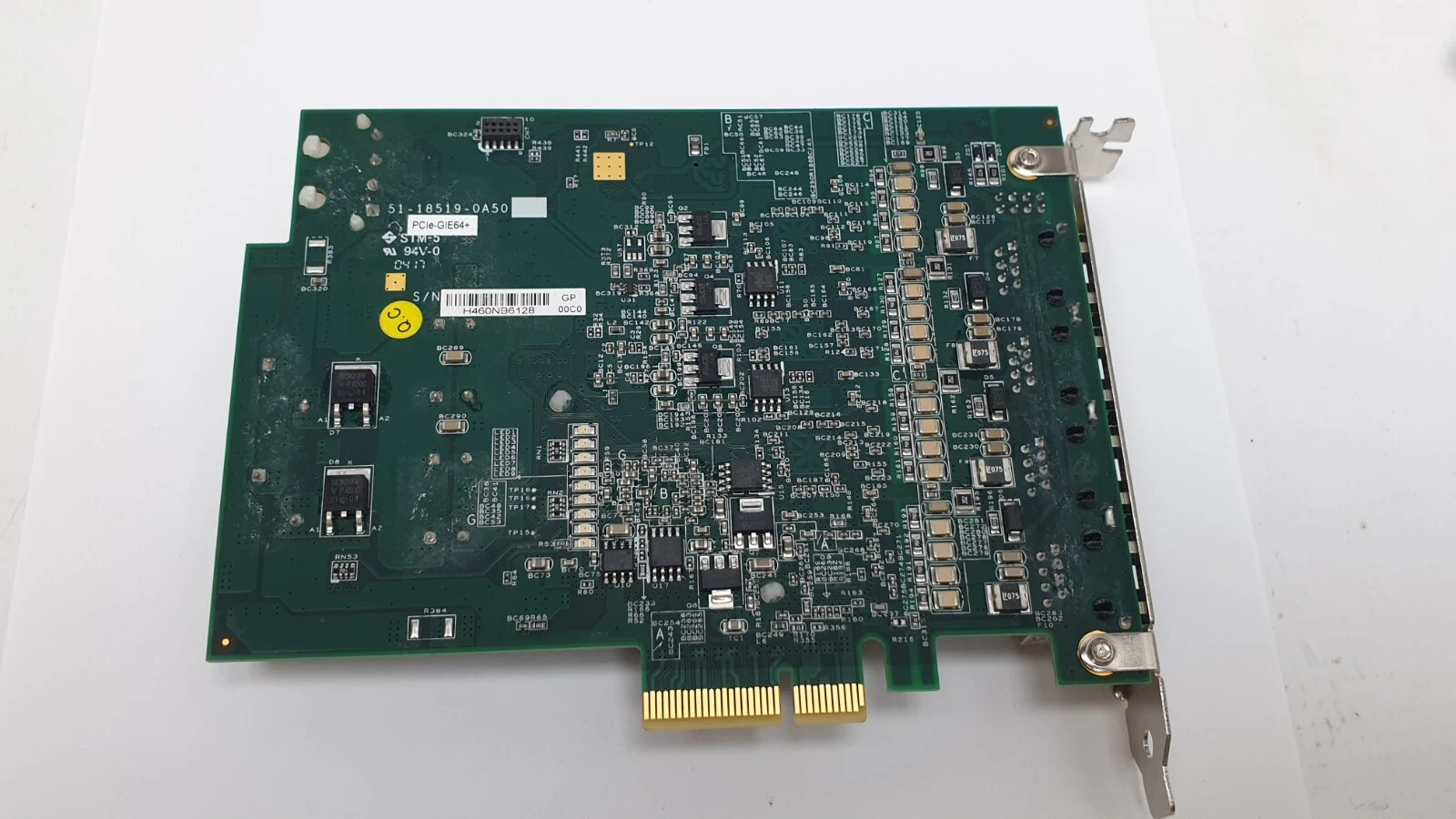Back of the ADLINK PCIe-GIE64+ card with PCB marking and serial label