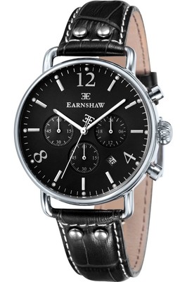 THOMAS EARNSHAW Investigator Herrenuhr Chronograph Edelstahl-schwarz Leder