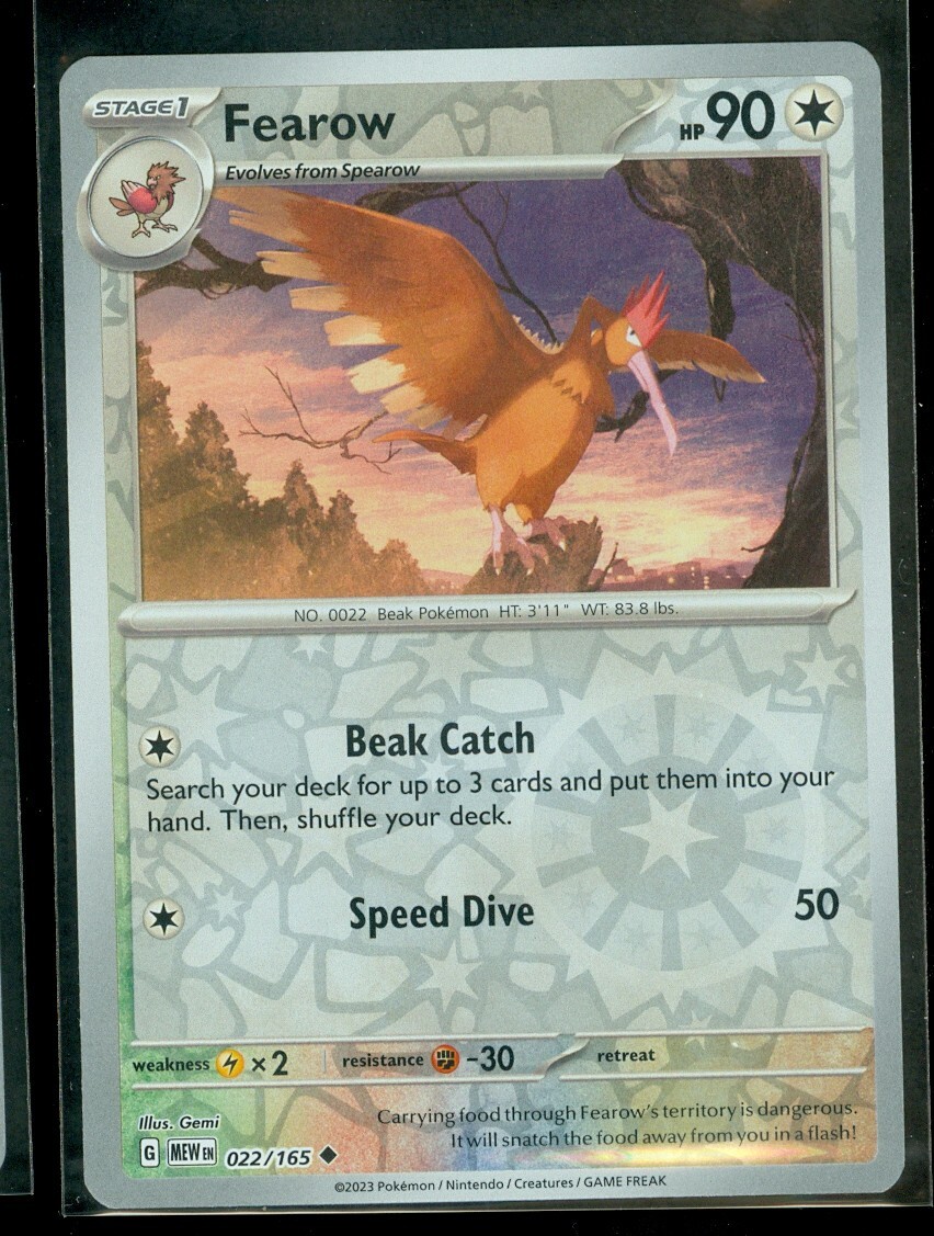 Pokemon FEAROW 022/165 Pokemon 151 - Rev Holo - - MINT