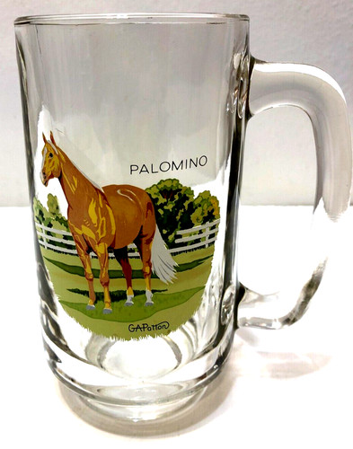 Vintage Glass Mug Palomino Horse Painted by Artist GA Patton 5 1/2  Tall
