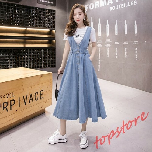 Womens Denim Pleated Dress A-line 