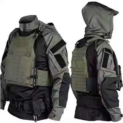 Tactical Combat Jacket Men Long Sleeve Breathable T-shirt Camo Hooded Quick-dry