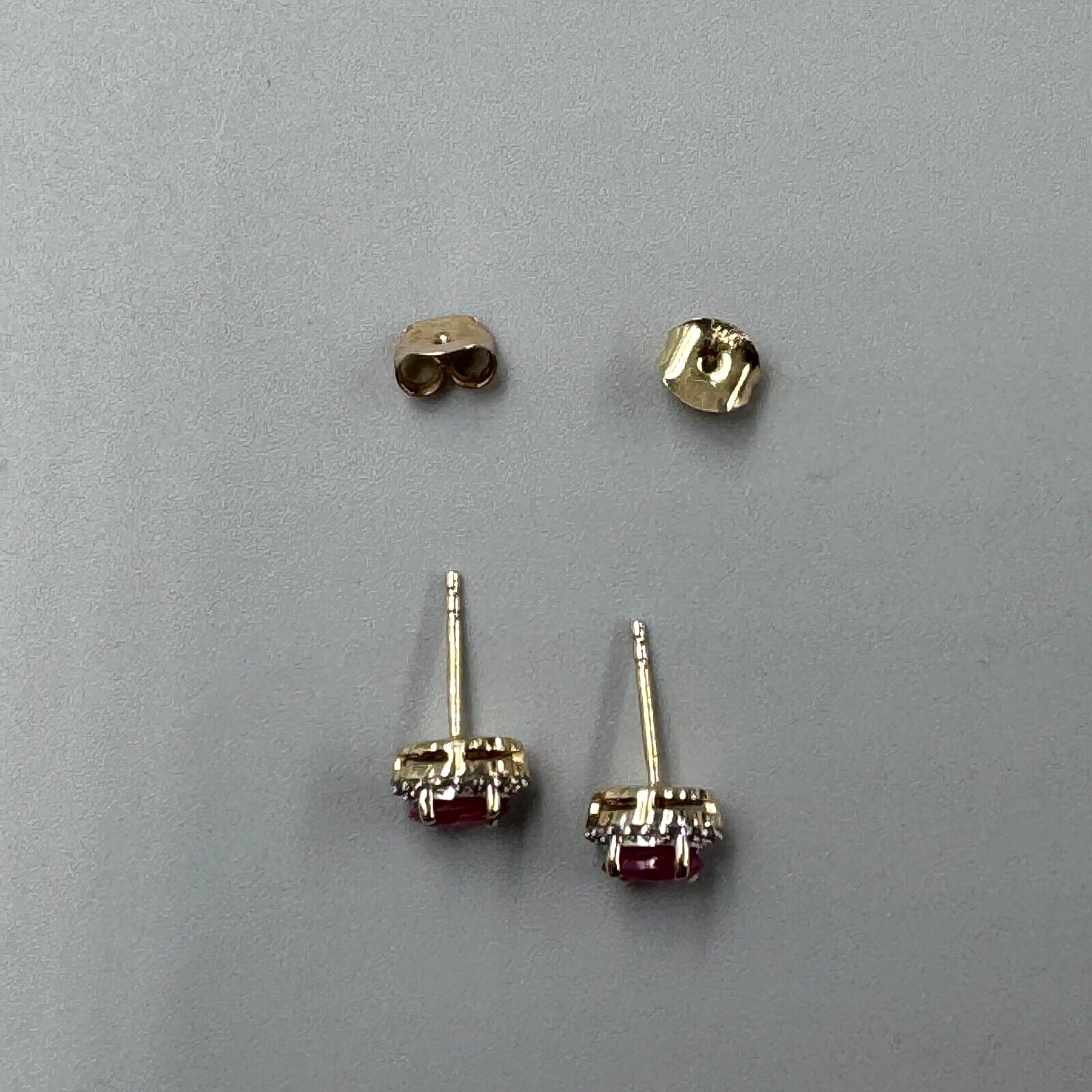 14K Solid Yellow Gold Oval Ruby & Diamond Halo St… - image 6