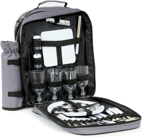 Zaino Picnic Mare 4 pers. con supporto per bottiglie scomparto termico  stoviglie | eBay