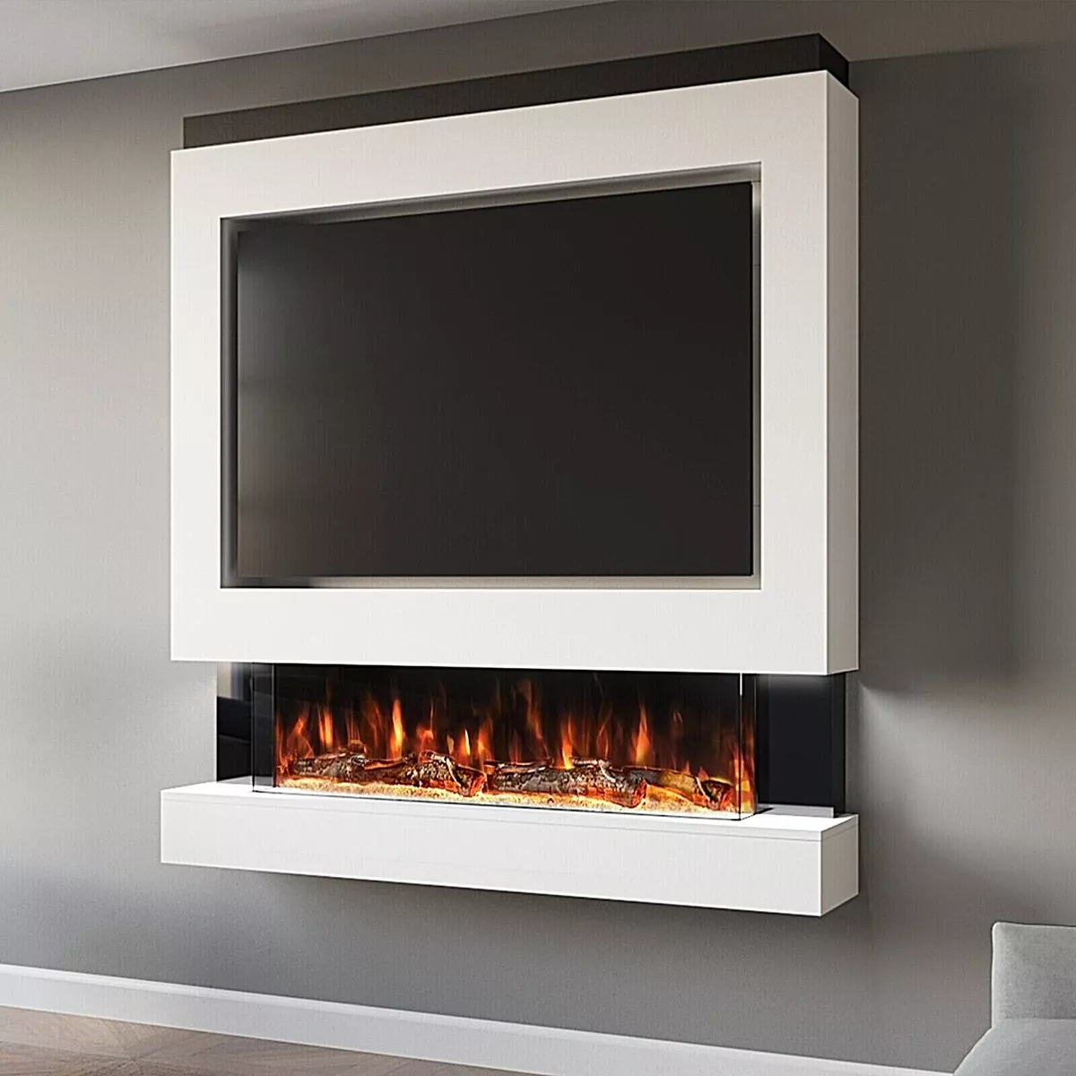ELECTRIC FIRE AND COMPLETE CUSTOM BUILT MEDIA WALL PACKAGE 4 SIMPLE INSTALATION