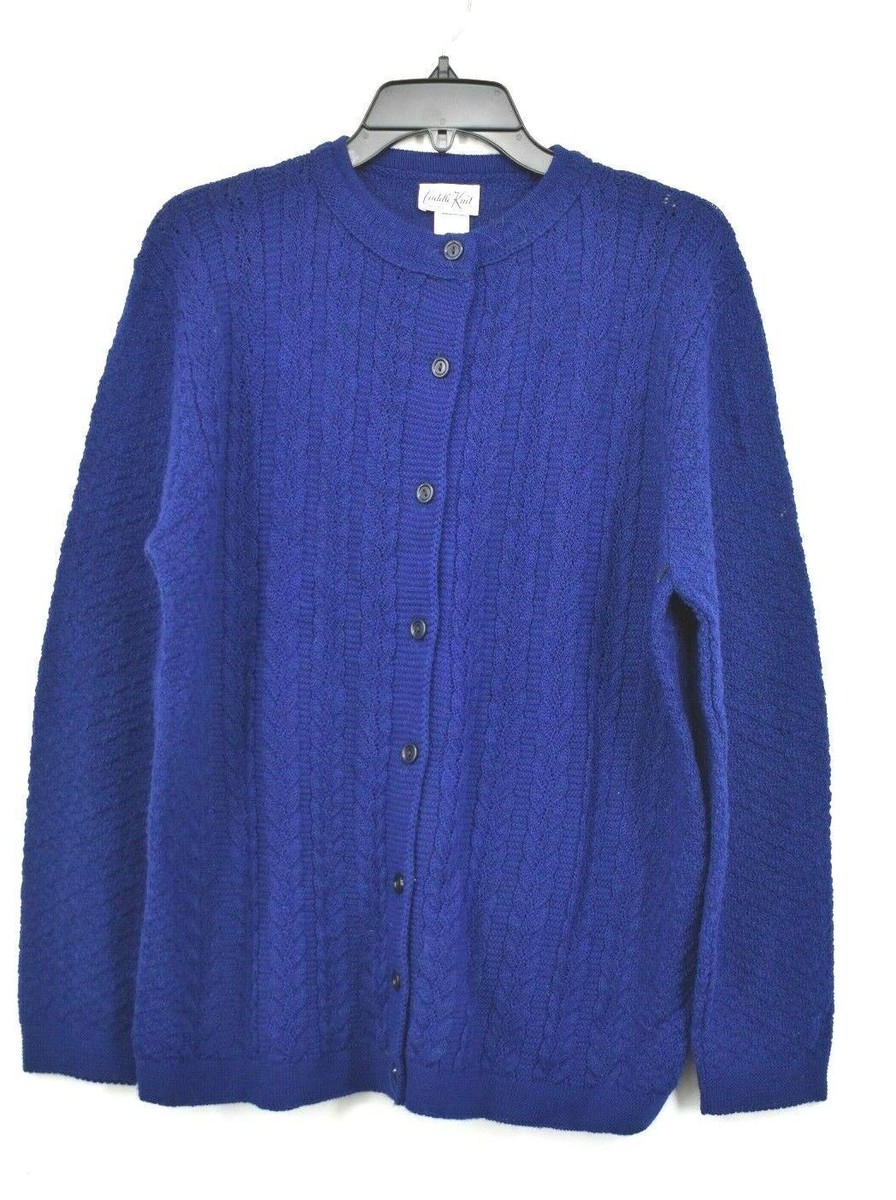 Cuddle Knit Women Blue Long Sleeve Button Front Knit USA Made