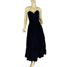 WOMEN'S VINTAGE 1980'S VICTOR COSTA BLUE STRAPLESS VELVET FORMAL DRESS SZ 10