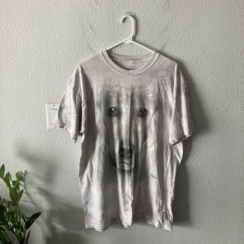 The Mountain Mens Large White Wolf Short Sleeve Crewneck T Shirt 2012 Made USA