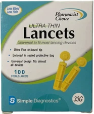 Pharmacist Choice Ultra Thin Sterile Lancets 33G 100 Count New in Box Exp 3/2026