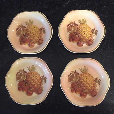 4) Palissy Royal Worcester ''Fruit'' Butter Pat Plate/ Nut Dish Vintage Excellent 
