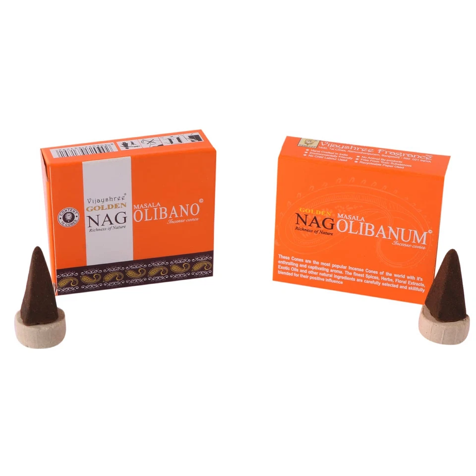 Cono di incenso Vijayshree Golden Nag Olibano Masala Natural Dry Dhoop 12X10 ... - Immagine 2 di 4