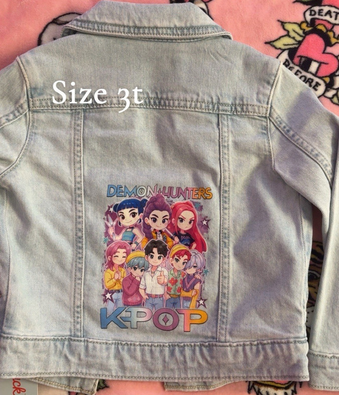 Light Blue Denim Jacket 3T Anime K-pop Graphic Print Toddler Long Sleeve Casual