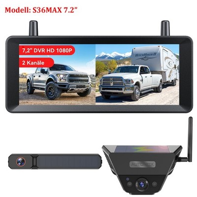 AUTO-VOX Dual Solar Rückfahrkamera Kabellos 7,2'' 1080P Monitor Aufnahmefunktion