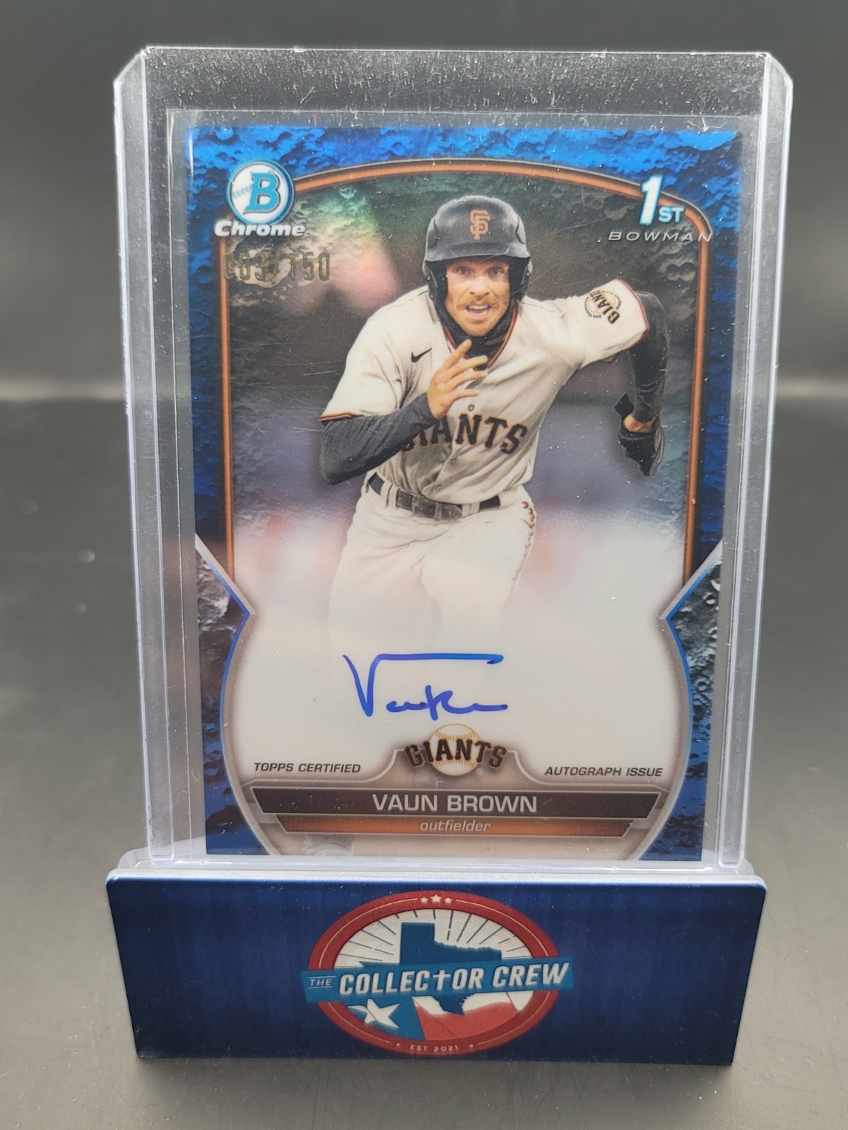 Vaun Brown 2023 Bowman Chrome /150 Auto Blue Lunar Crater Refractor 1st Bowman