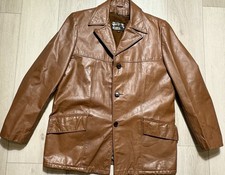 VTG 70s Sears Leather Shop Brown Car Coat Jacket Mens Size 42 Large Zip Liner