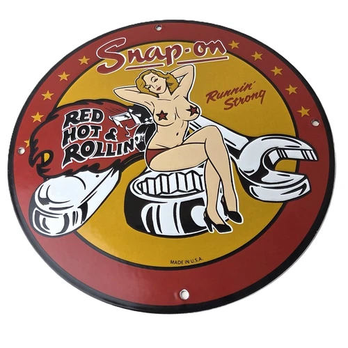 Vintage Snap-On Tools Porcelain Sign - Auto Wrench Gas Service Garage Shop Sign