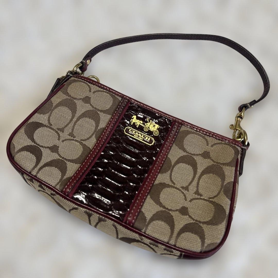 COACH Signature Canvas Python Pouch Mini Bag Bord… - image 4