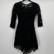 Free People Black Lace Dress 3/4 Sleeve Fit Flare Mini Size 0