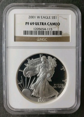 2001 W Proof $1 American Silver Eagle Dollar NGC PF69 Ultra Cameo