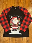 Santa Merry Christmas Buffalo Plaid Red Long Sleeve Shirt Women Sizes M