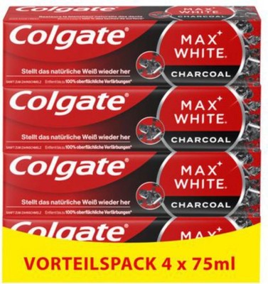Colgate Zahnpasta Max White Charcoal 4x75ml - Zahncreme mit Aktivkohle, entfernt