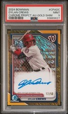 RARE LOW POP SSP /50 AUTO GOLD SHIMMER 2024 1ST BOWMAN CHROME DYLAN CREWS PSA 9