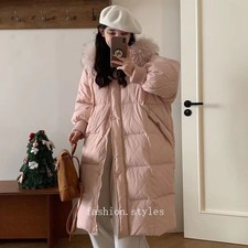 Women's Down Jacket New Real Fur Collar Hooded Thick White Duck Down Long Coat
